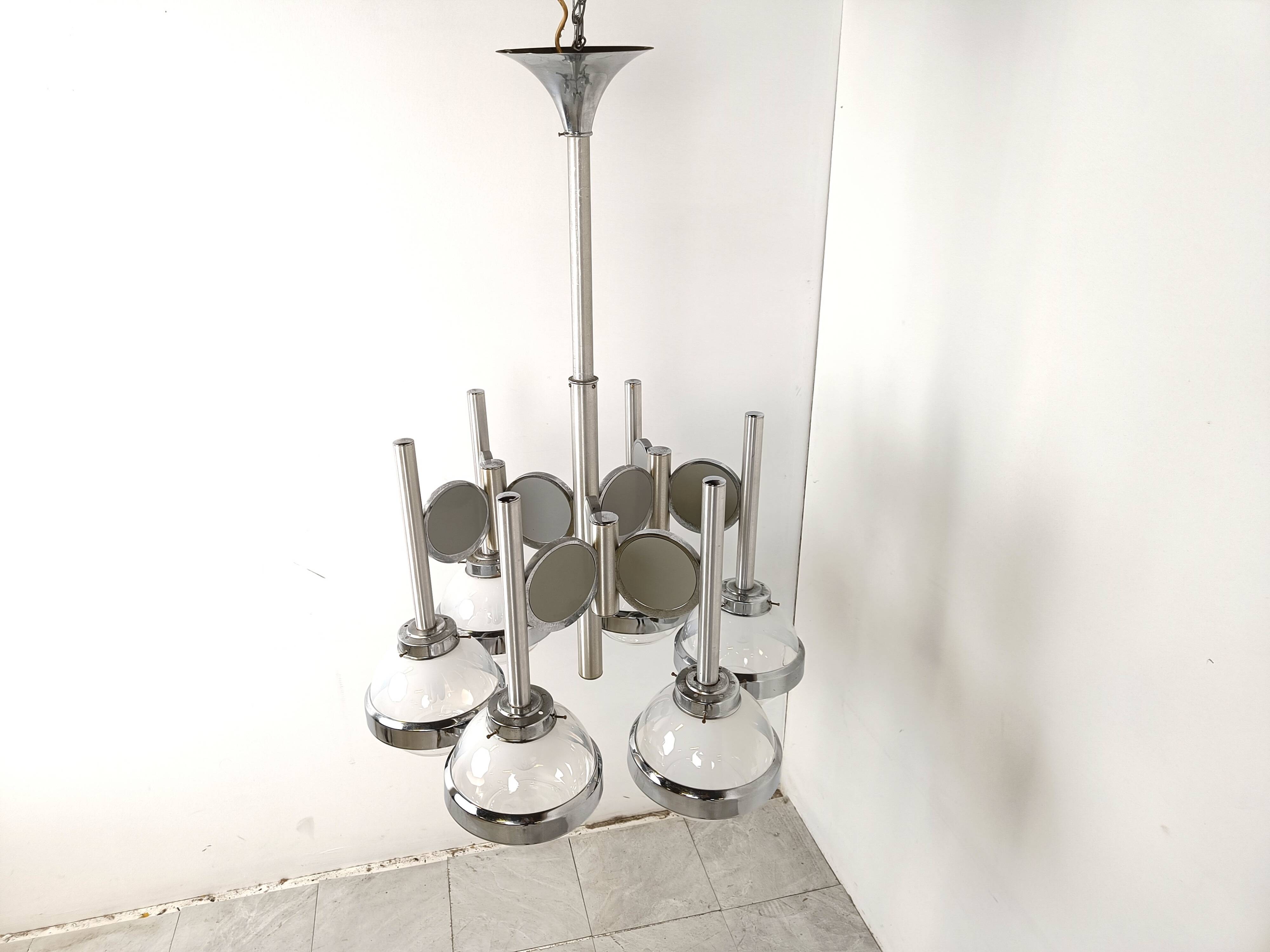 Vintage italian glass globe space age chandelier, 1970s