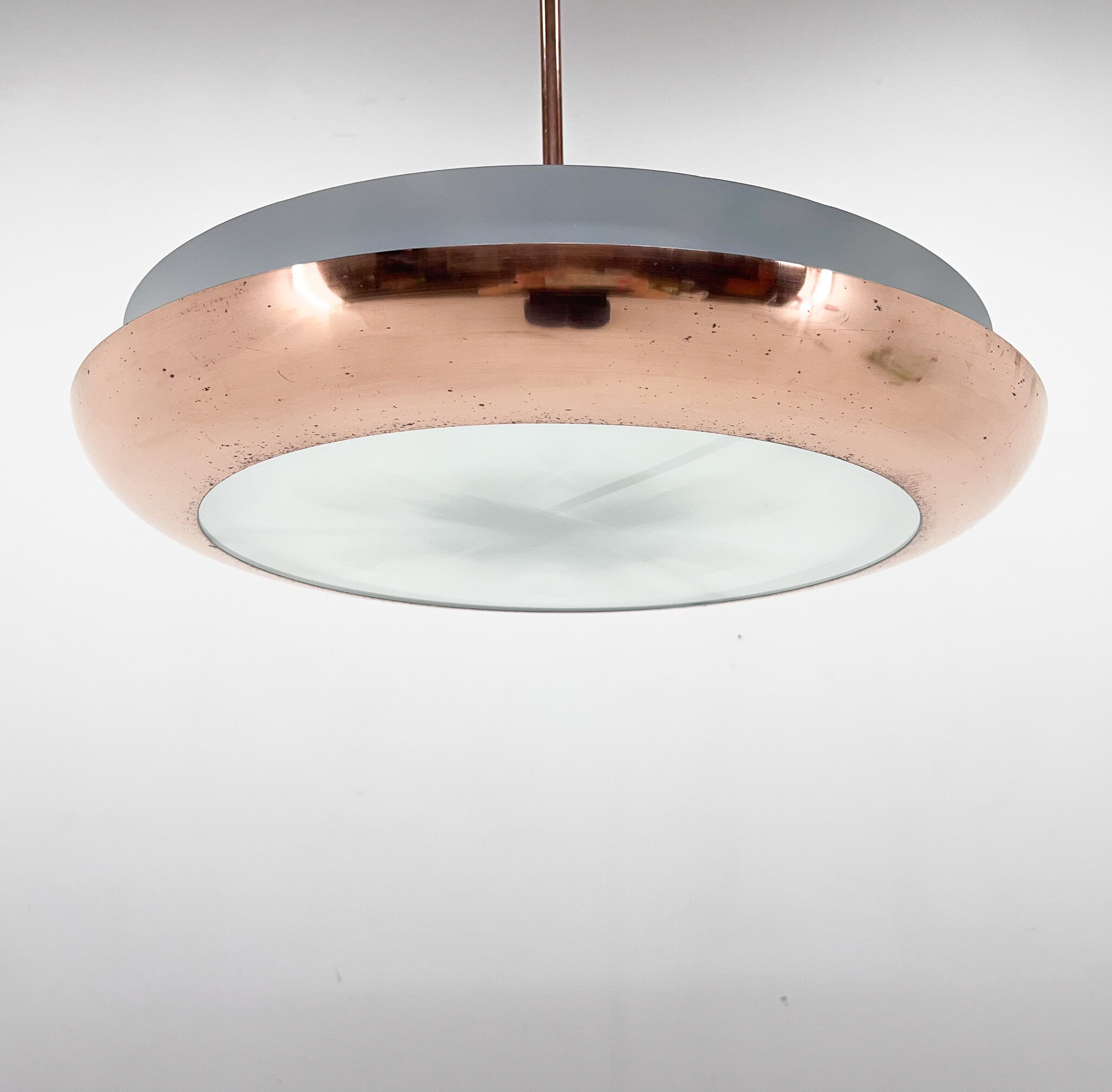 Bauhaus / Functionalist Copper Chandelier Ufo, 1930s, Restored
