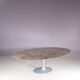 1970s XL oval Tulip table with brown marble top and matte silver oval base / Eero Saarinen / Knoll, USA