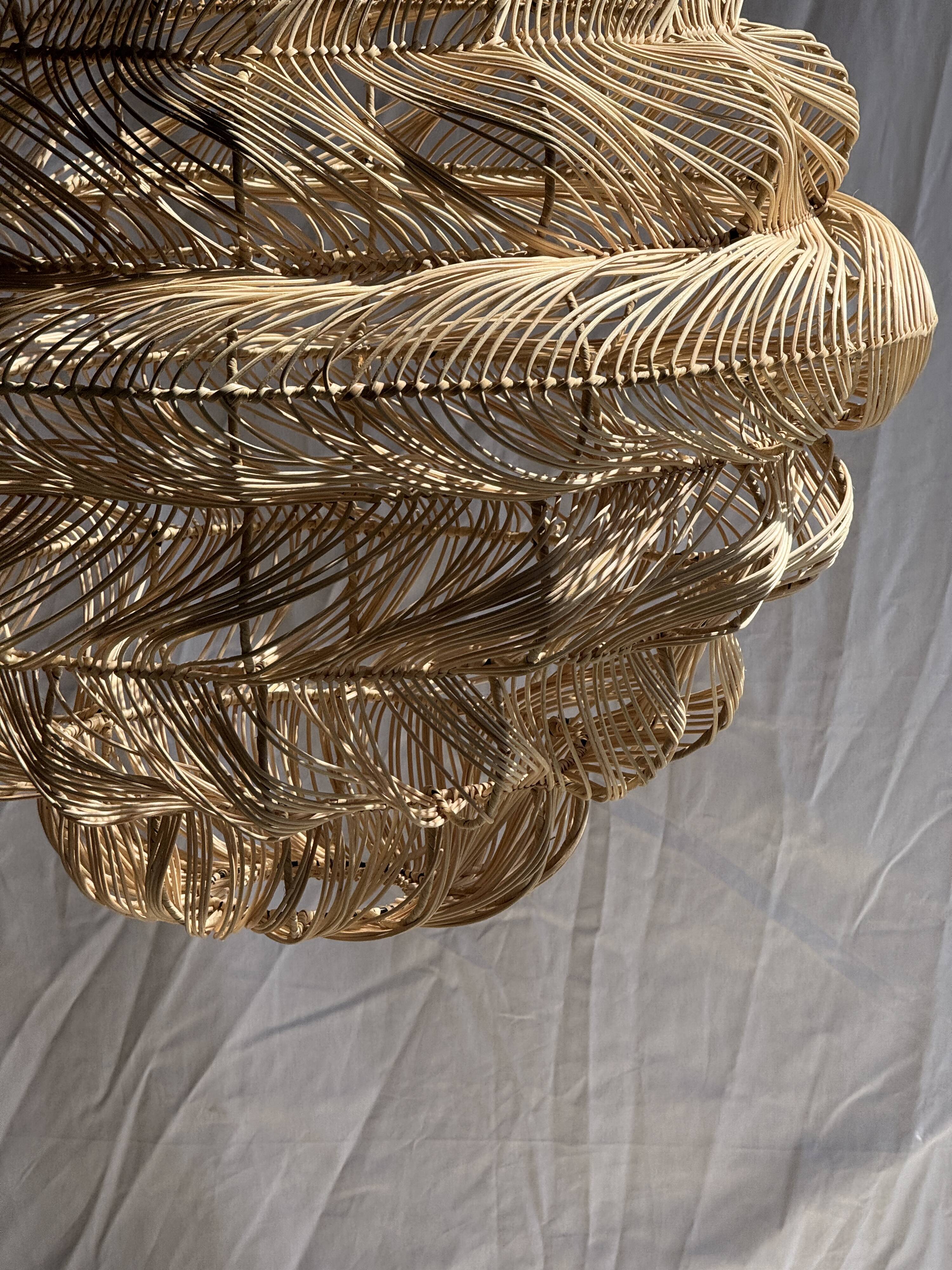 Suspension or rattan lampshade in an elongated spherical shape, layered H80 D
