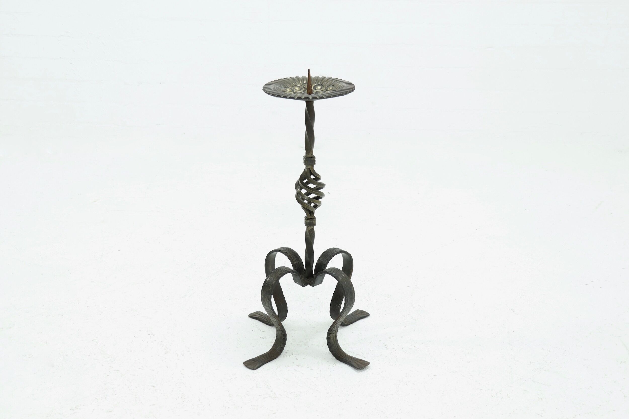Sculptural brutalist metal candle holder 1960s
