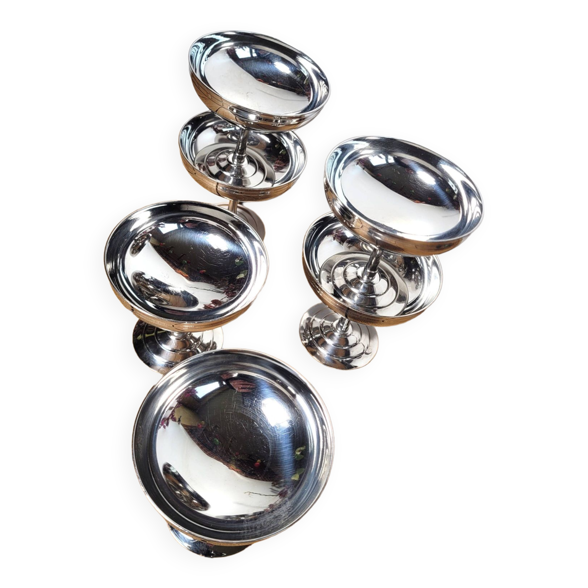 Set of 6 vintage stainless steel ice cream cups Letang Remy 1970