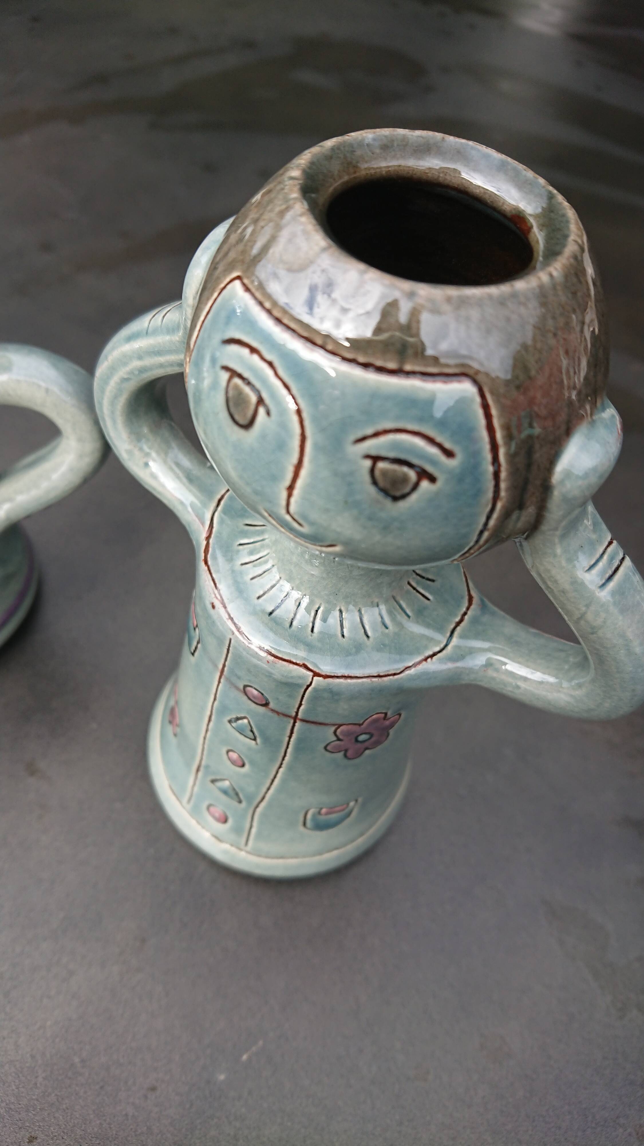 Duo of anthropomorphic soliflores signed Vila Clara