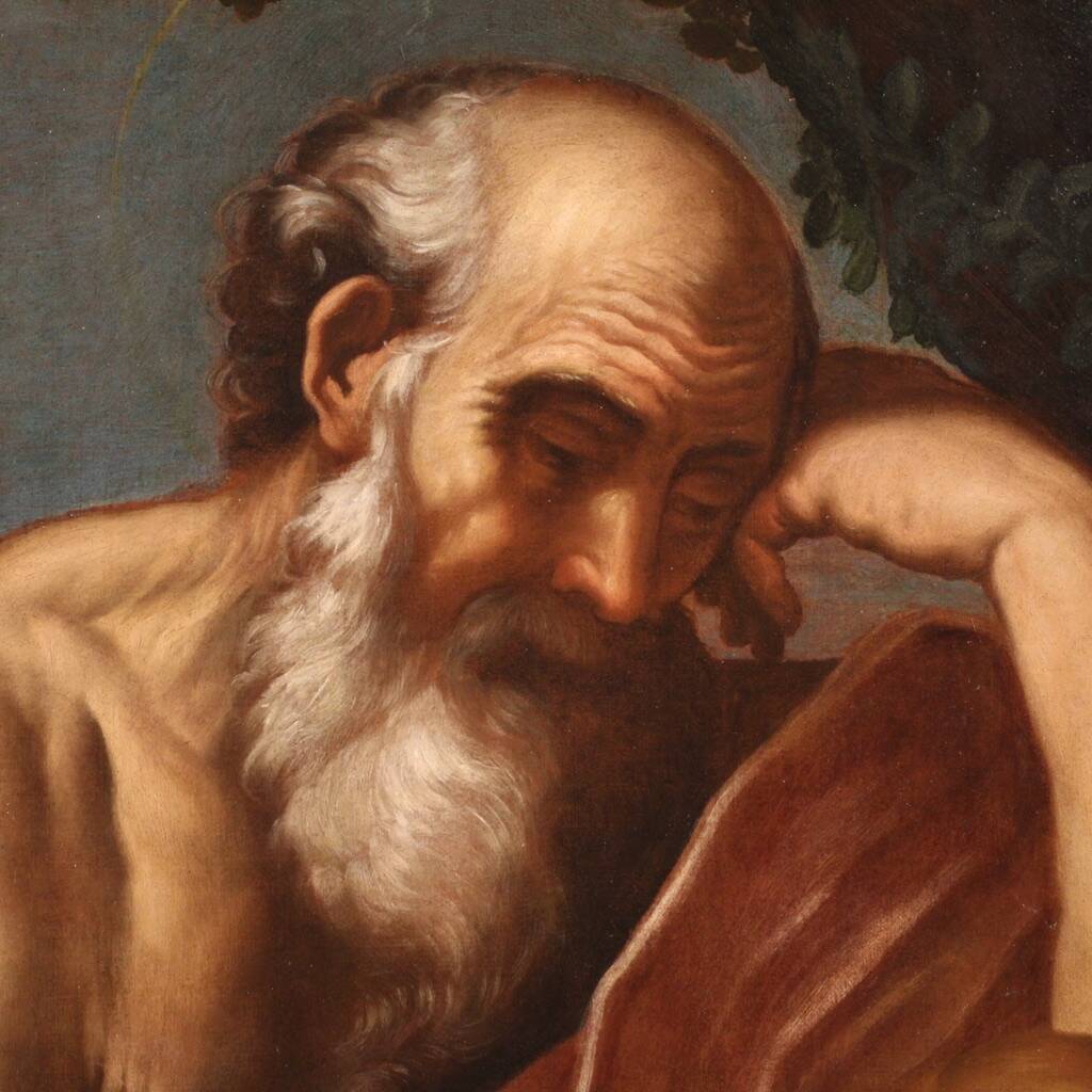 Great 17th century Italian painting, Saint Jerome in Meditation