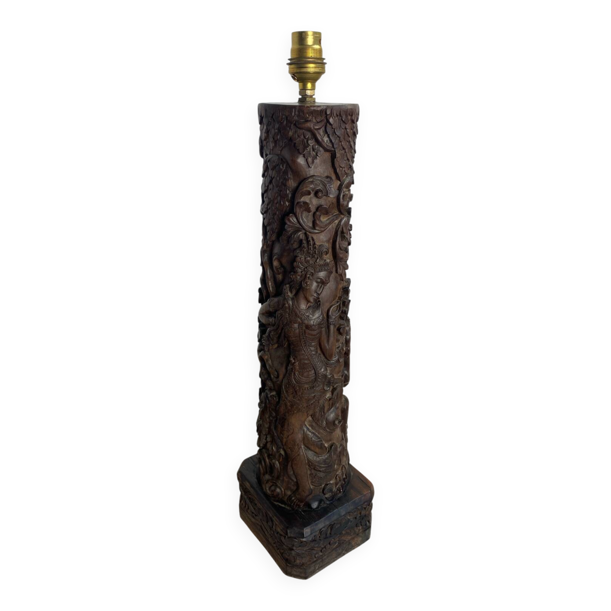 Carved wooden Balinese lamp base