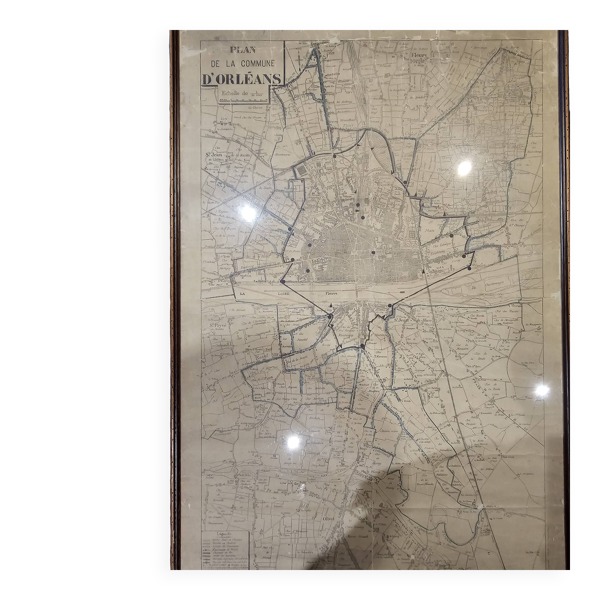 Carte ancienne Orléans sous cadre vitré