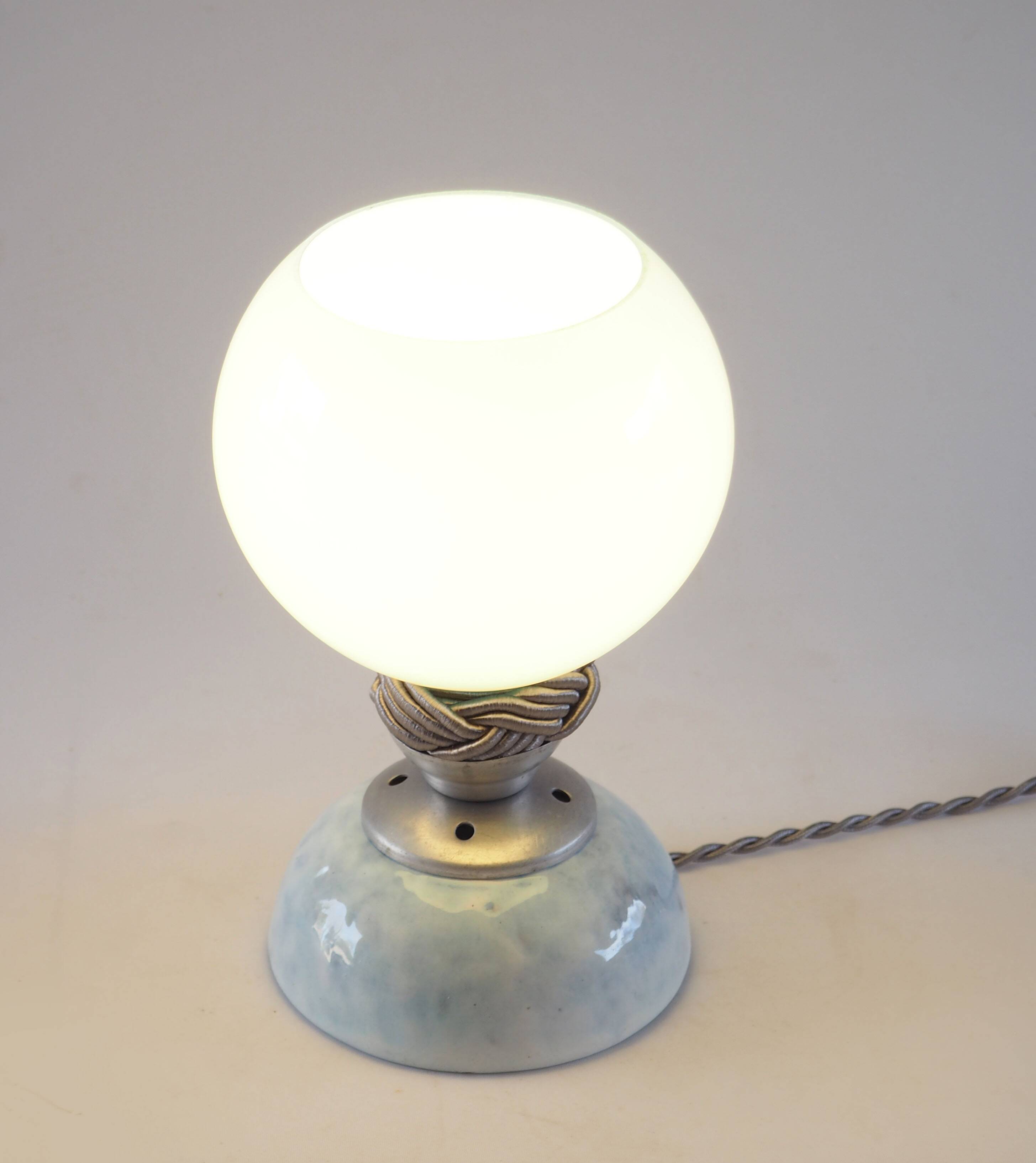 Blue opaline and ceramic lamp