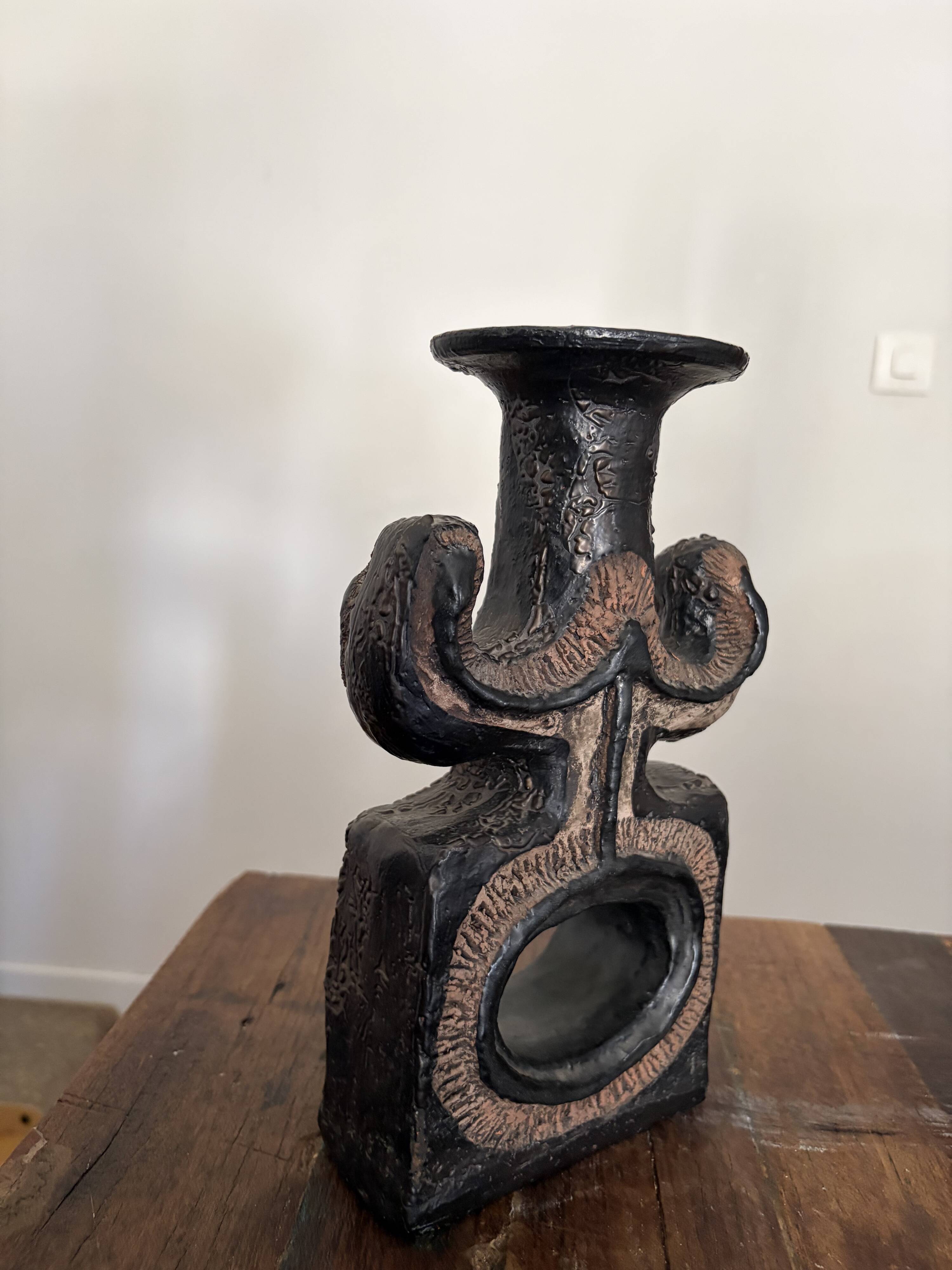 Brutalist sculptural candlestick attributed to Elisabeth Vandeweghe - 70s