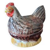 Plat à terrine, zoomorphe poule sur nid, M. Caugant, Portugal