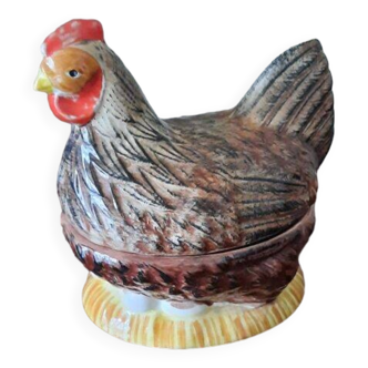Terrine dish, zoomorphic hen on nest, M. Caugant, Portugal