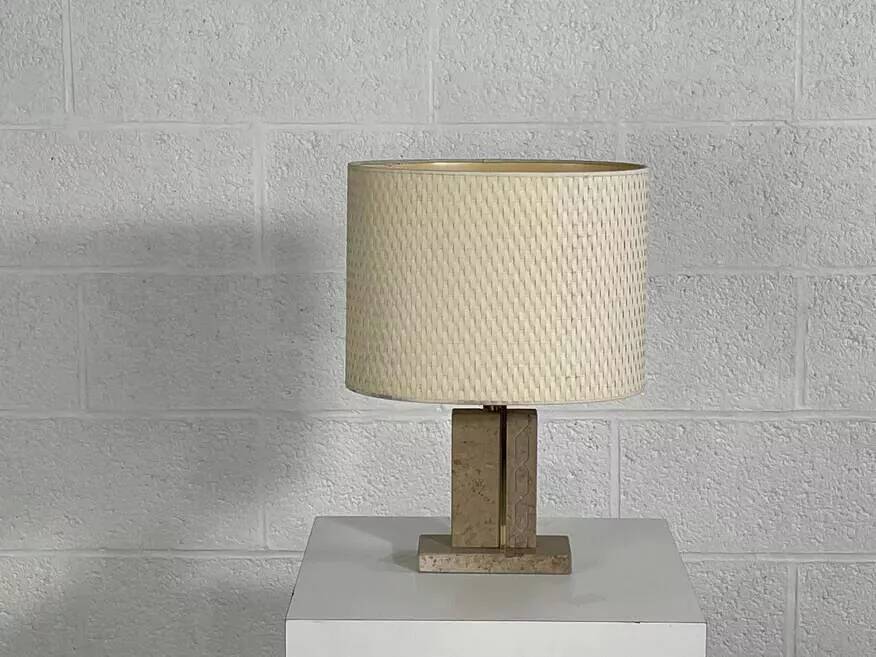 Lampe années 70 en travertin et laiton