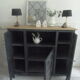 Old oak buffet style Louis XV patinated gray slate waxed wood tray