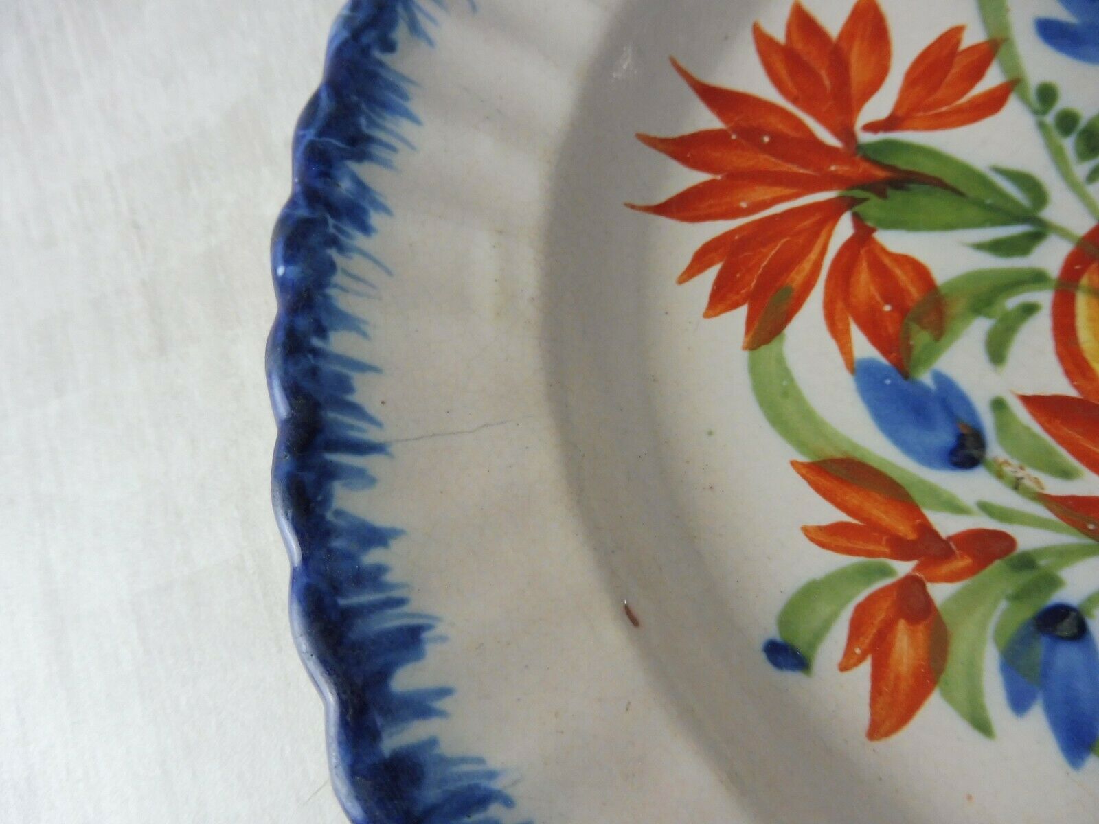 Old plate decoration flowers, ceramic from Auvillar, 18-19th