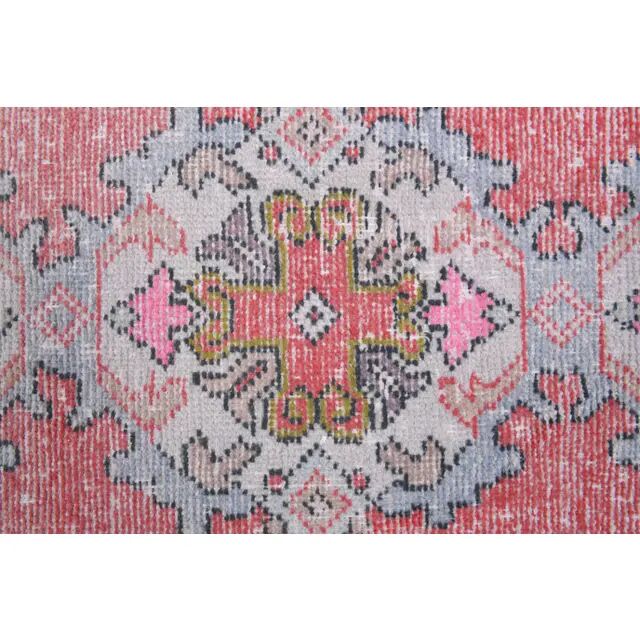 Vintage Turkish Oushak Handmade Wool Cotton Pink Runner 88x273