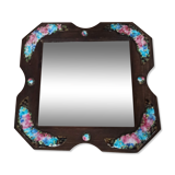 Wooden mirror and enamel enamelled plates