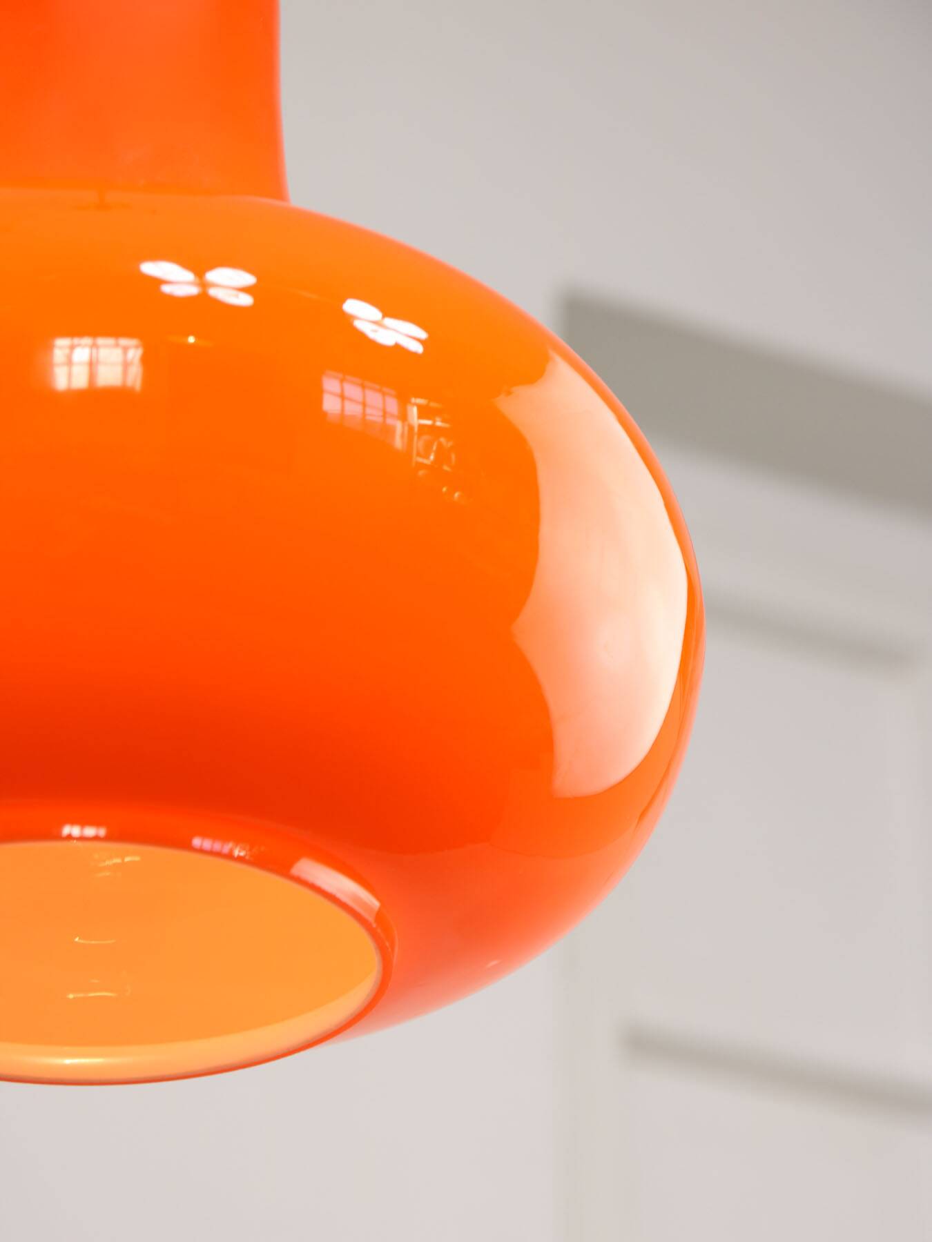 Mid-Century Italian Orange Glass and Brass Pendant Lamp