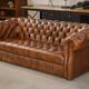 Tan leather tufted Chesterfield sofa