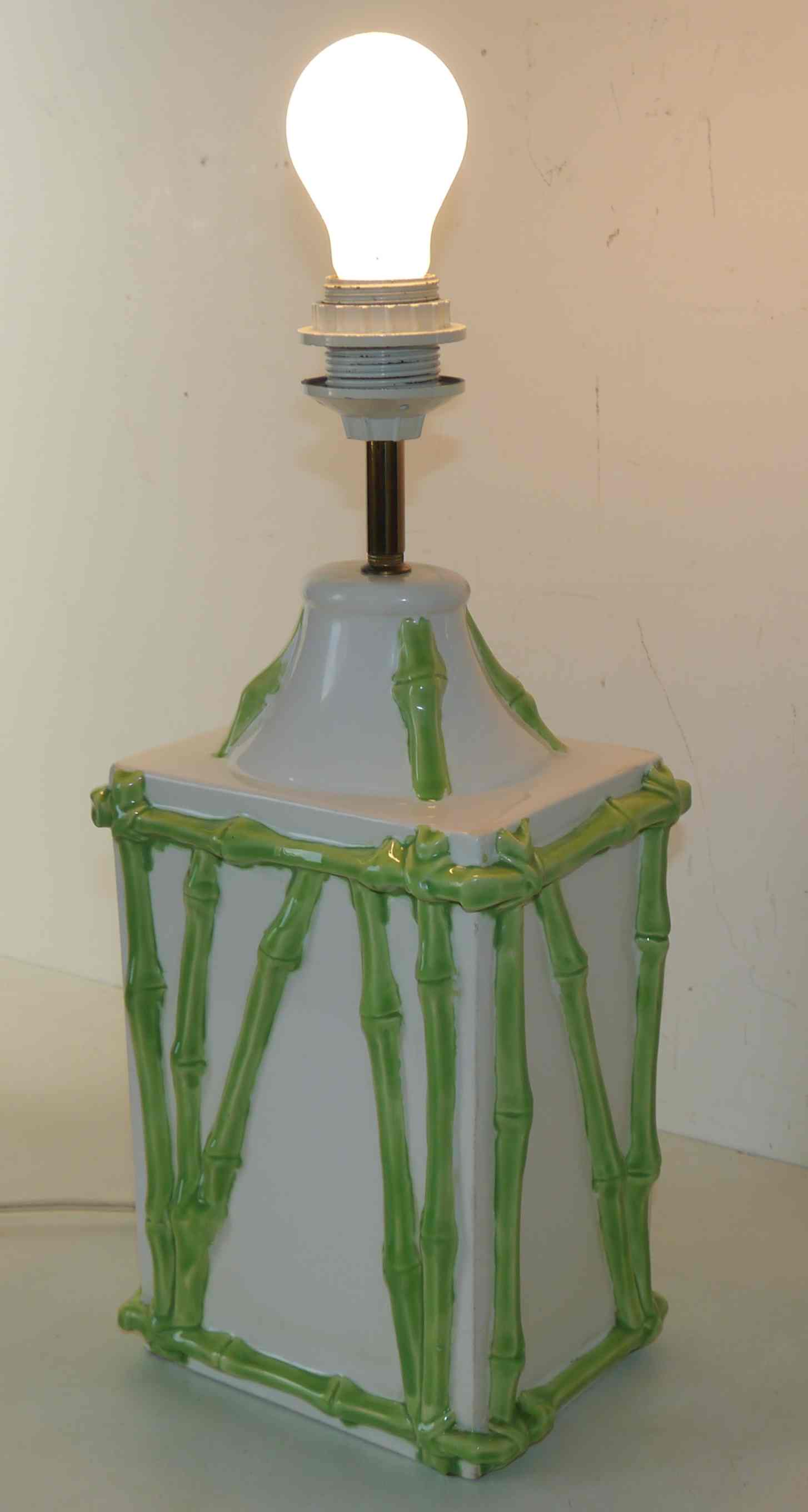 Old vintage lamp base bamboo decoration "Faience of Rodez"