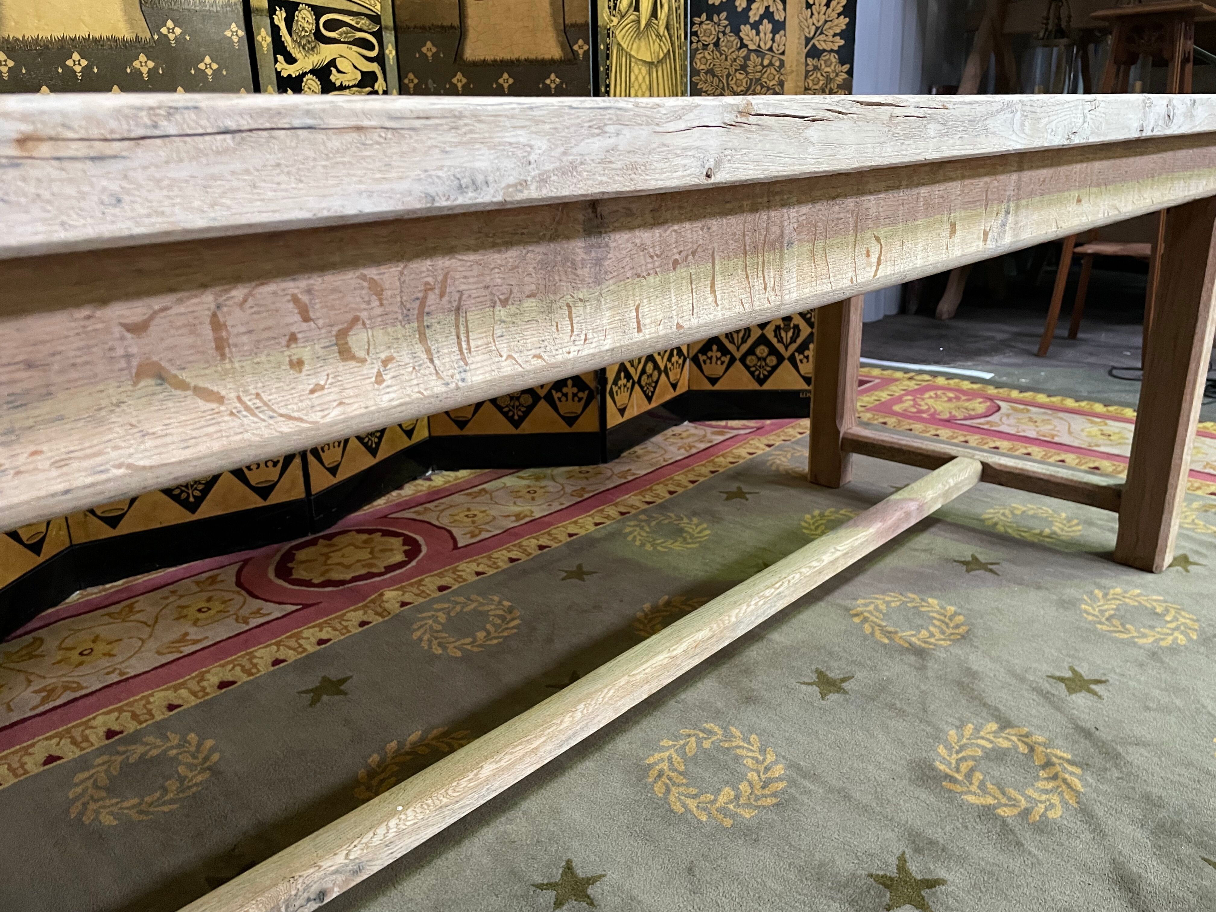 Solid oak farmhouse table with bleached aero erased interscrib