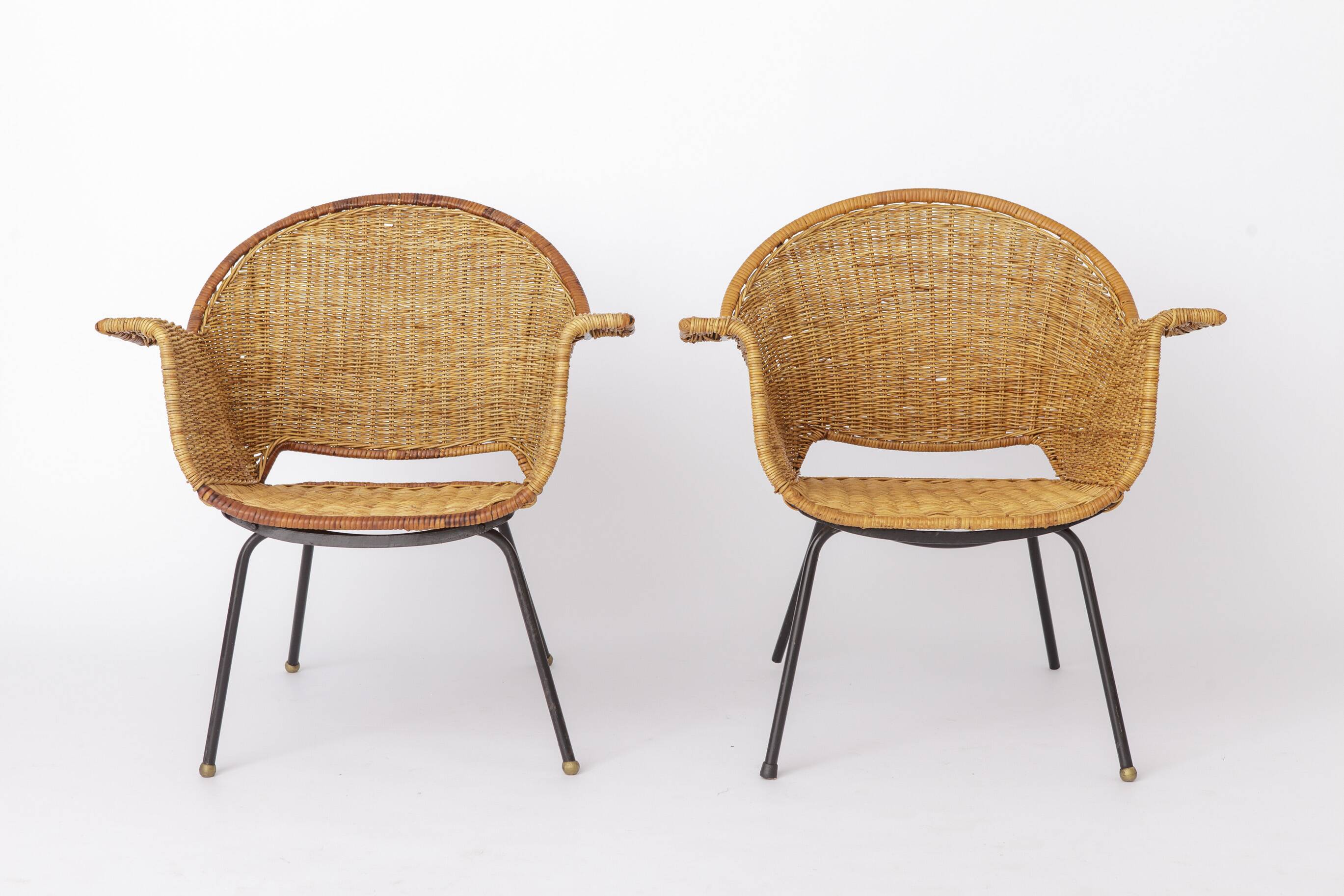 Chaises en osier vintage par Gianfranco Legler années 1950 | Ensemble de 3 en rotin suisse