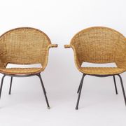 Vintage Basket Chairs by Gianfranco Legler 1950s | Set of 3 Swiss Rattan