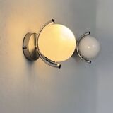 Pair of vintage wall lights, chromed metal and opaline glass, France, 1970