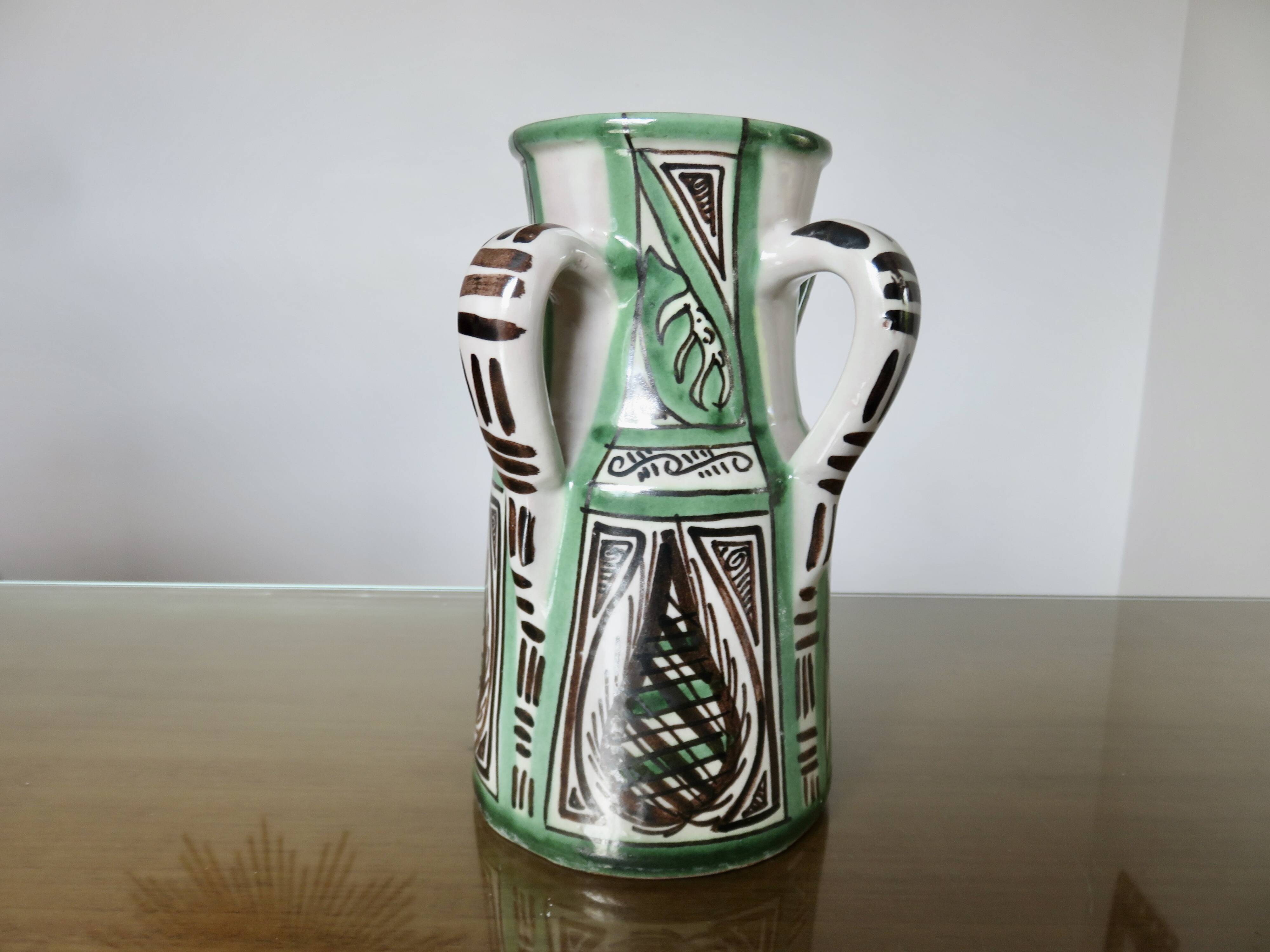 Domingo Punter, large pitcher with 3 handles, ceramic, signed, Spain 1960