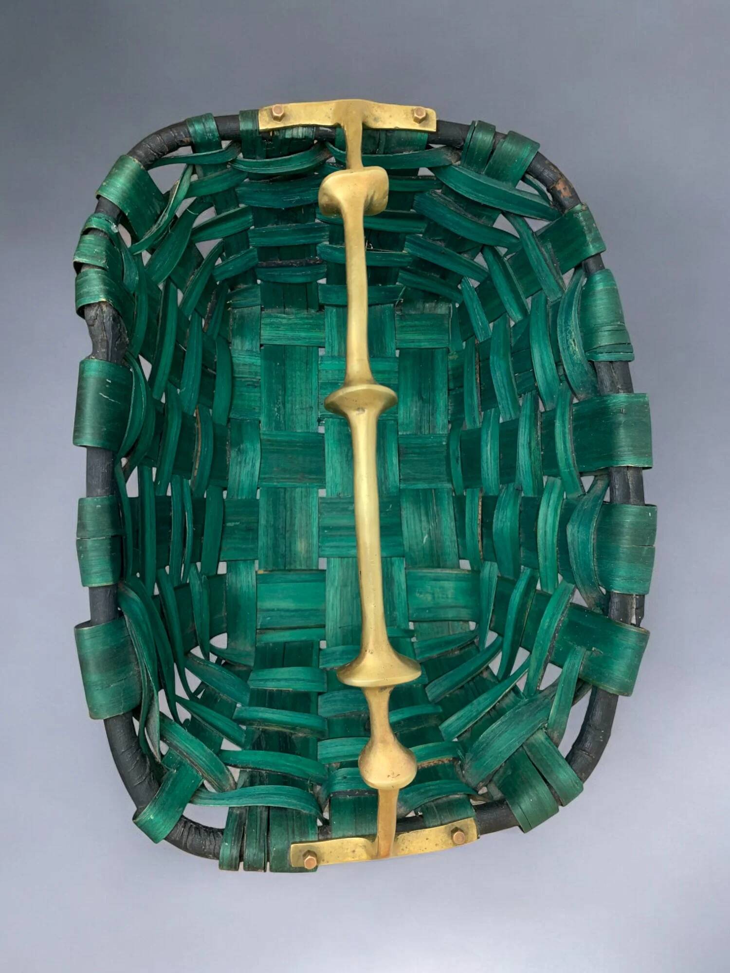 Brutalist basket by David Marshall, wood & bronze, Spain, 1970s