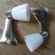 Pair of stainless steel and opaline wall lamps
