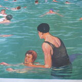 Cadre en bois avec une affiche la piscine vintage Rossignol 1960/70