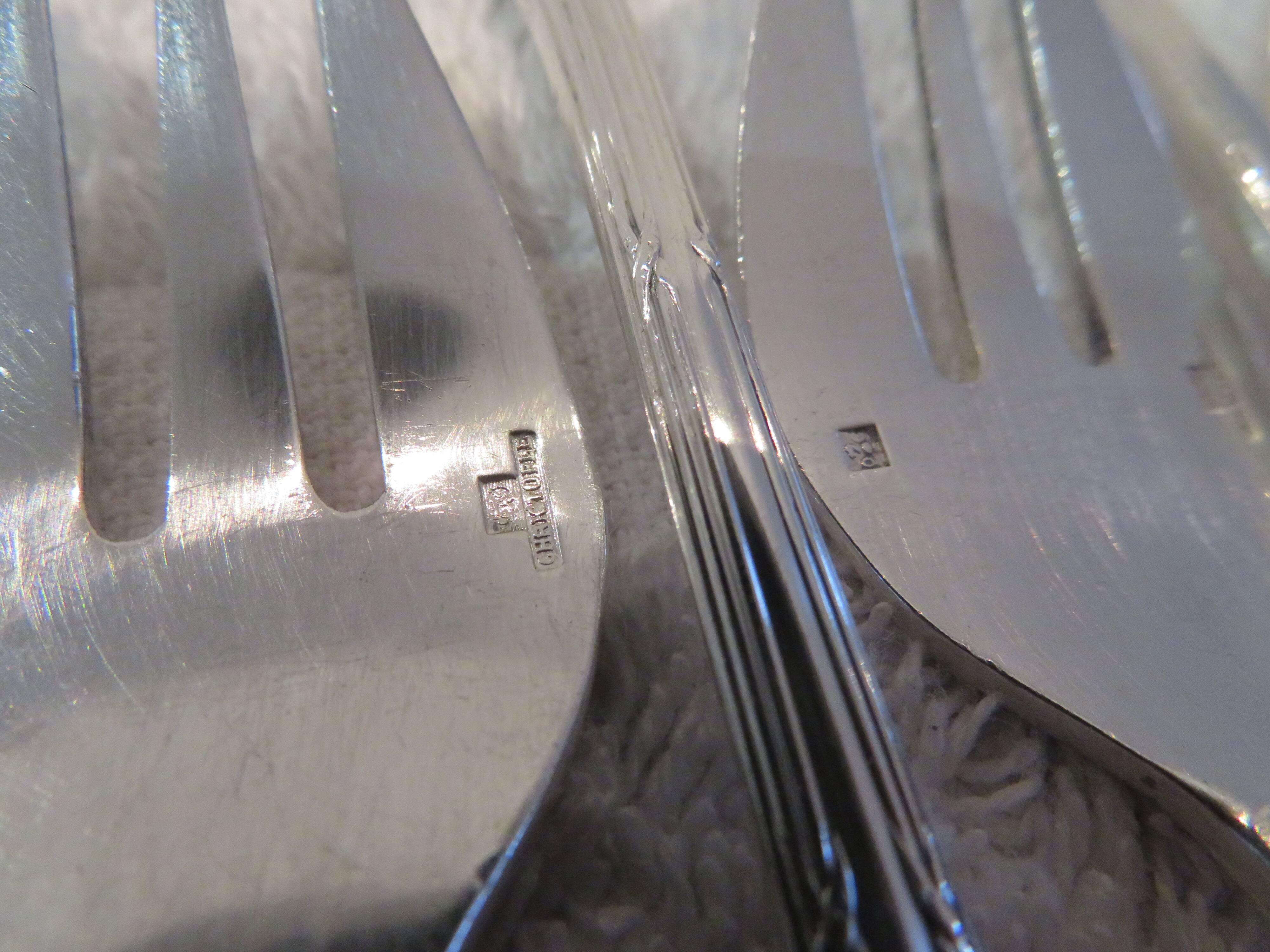 12 silver-plated oyster forks by Christofle Rubans Louis XVI