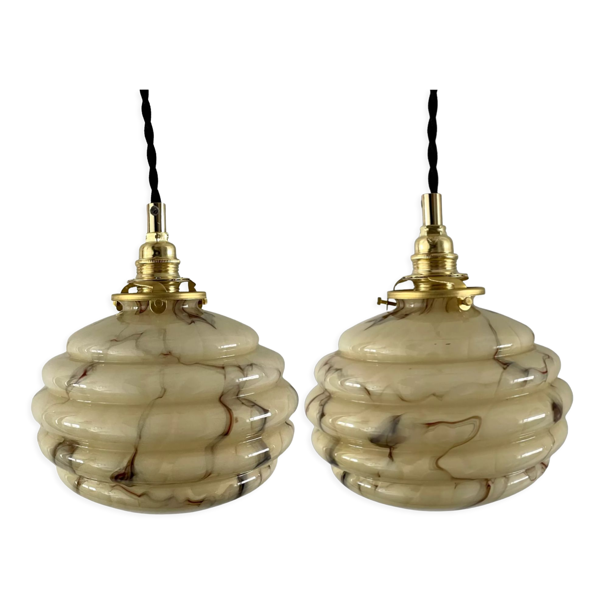 Set of two art deco portable ballrooms in electrified marbled opaline to nine