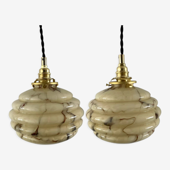 Set of two art deco portable ballrooms in electrified marbled opaline to nine