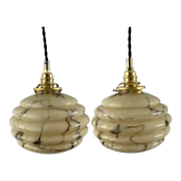 Set of two art deco portable ballrooms in electrified marbled opaline to nine