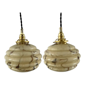 Set of two art deco portable ballrooms in electrified marbled opaline to nine