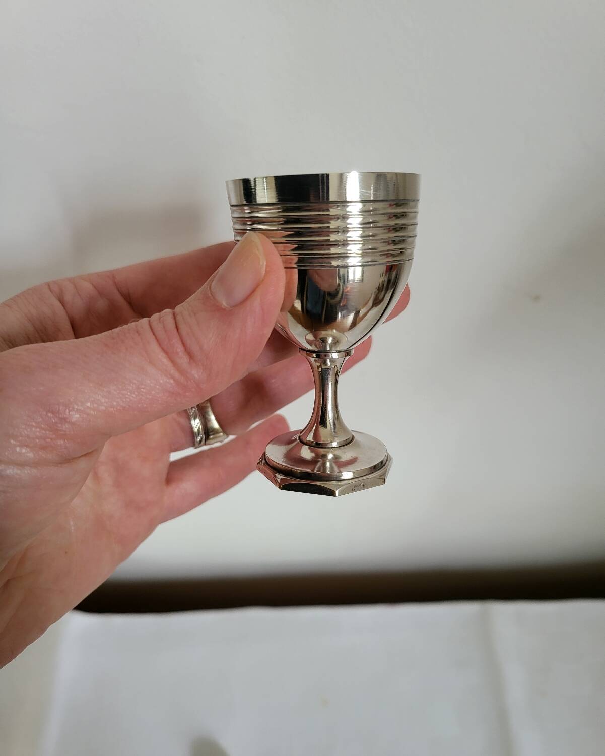 Egg Cup and Small Spoon in Silver Metal