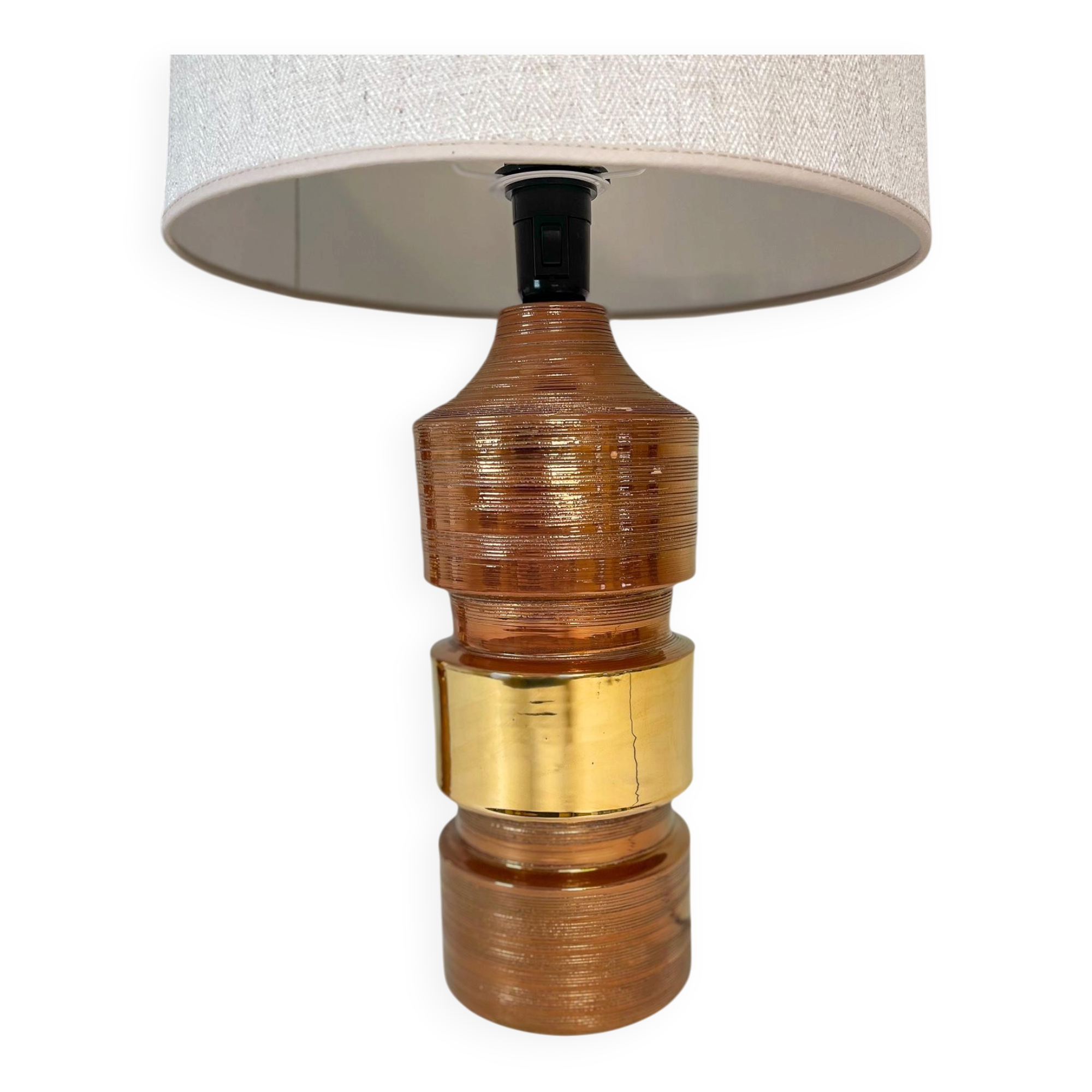 Pair of Bergboms Bitossi brass table lamps, large mid-century, 1960s, Sweden.