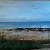 Tableau "Plage à Arromanches" signé 1891 signé Marine normandie