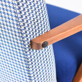 Original armchair compas, pied de poule, blue velvet, 1960s, restored