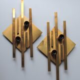 Pair of vintage geometric brass wall lamps