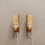 Pair of wall lamps, in teak, brass and bubble glass, Danish, from the 50-60s