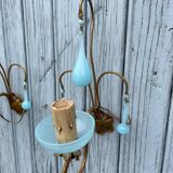 Pair of vintage turquoise blue opaline glass bead sconces