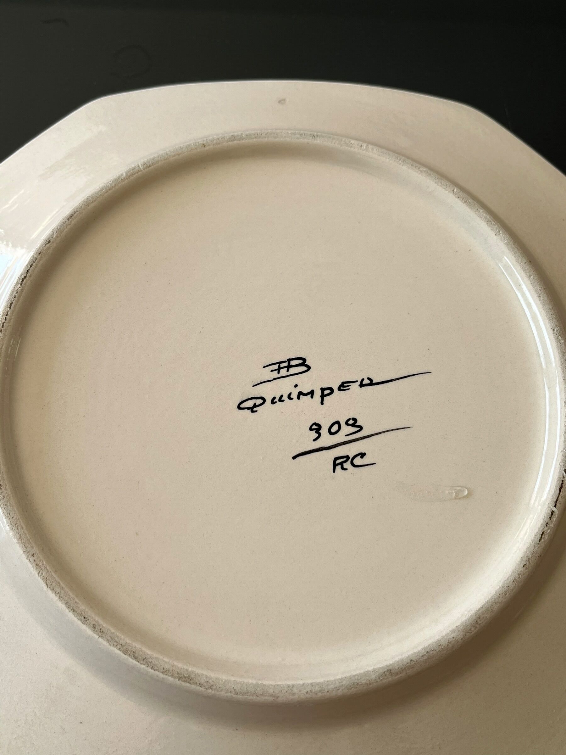 Octagonal plate from Quimper pottery - HB Henriot - Breton character