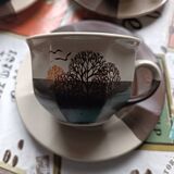 Complete coffee and dessert service 21 pieces in ceramic - Japanese decor