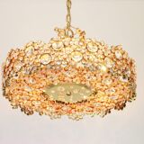 Golden brass chandelier with crystal glass inlays by Palwa, Germany, 1970s.