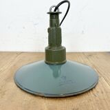 Industrial Petrol Enamel Military Pendant Lamp with Cast Aluminium Top, 1960s