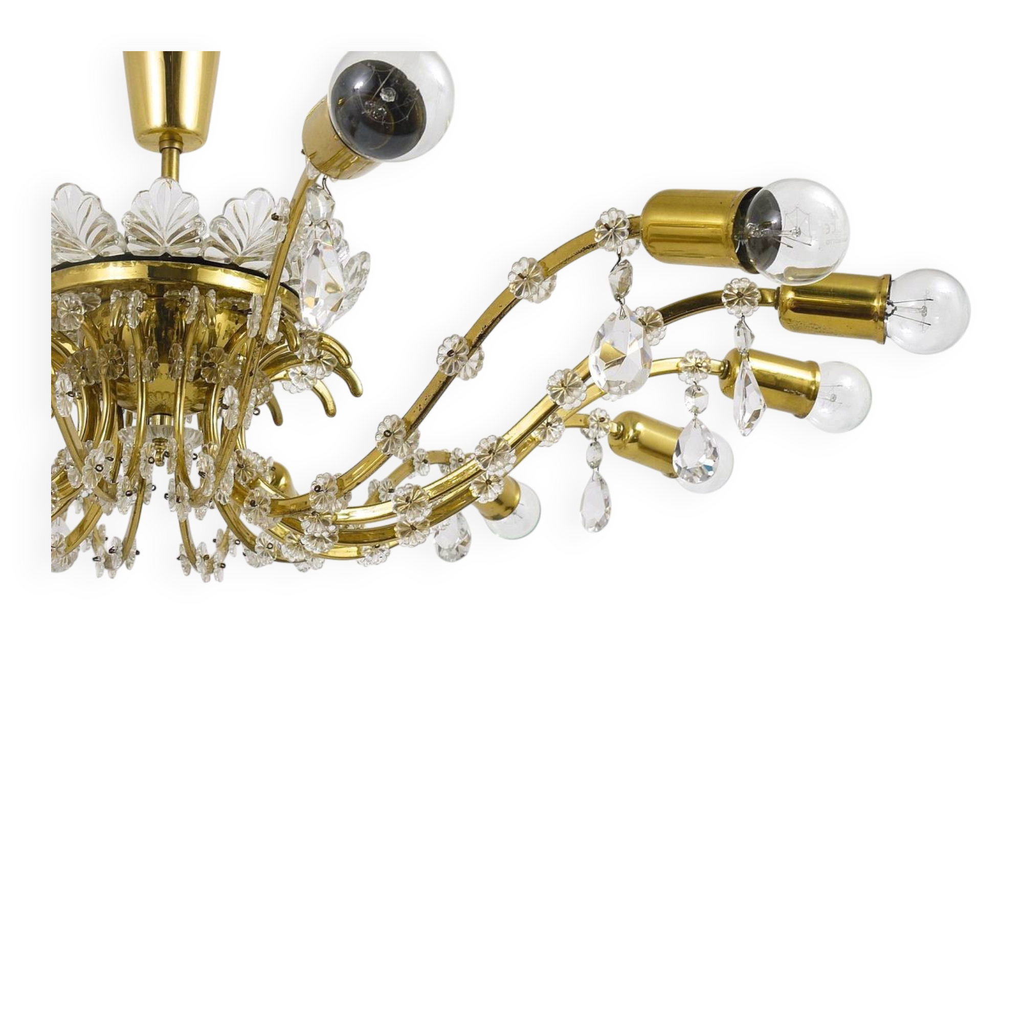 Mid-century floral brass and crystal chandelier by Lobmeyr, 1950s, Austria.