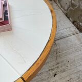 Round coffee table white ceramic and wood