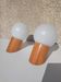 Pair of vintage wall lights in varnished pine and opal glass, 1970s-80s.
