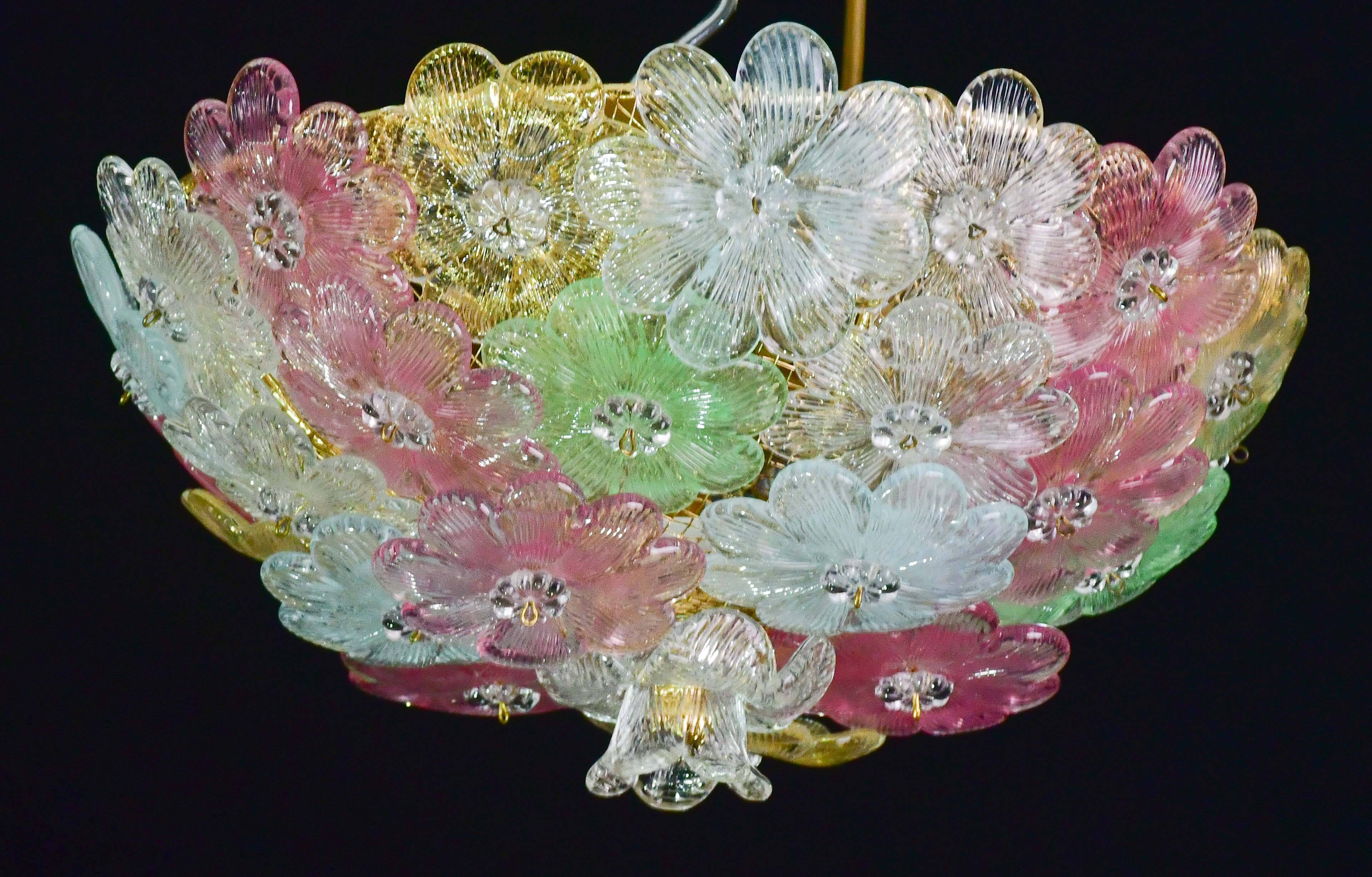 Charming Murano Barovier & Toso flowers flush light fixture, ceiling, 1960s